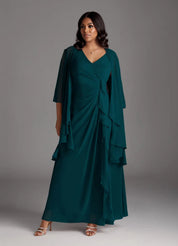 Augday Manuella A-Line V-Neck Pleated Chiffon Dress Plus Size