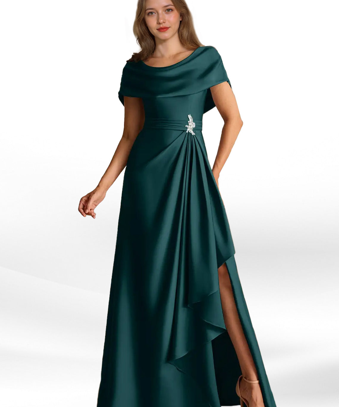 Augday Branford A-Line Pleated Stretch Satin Dress