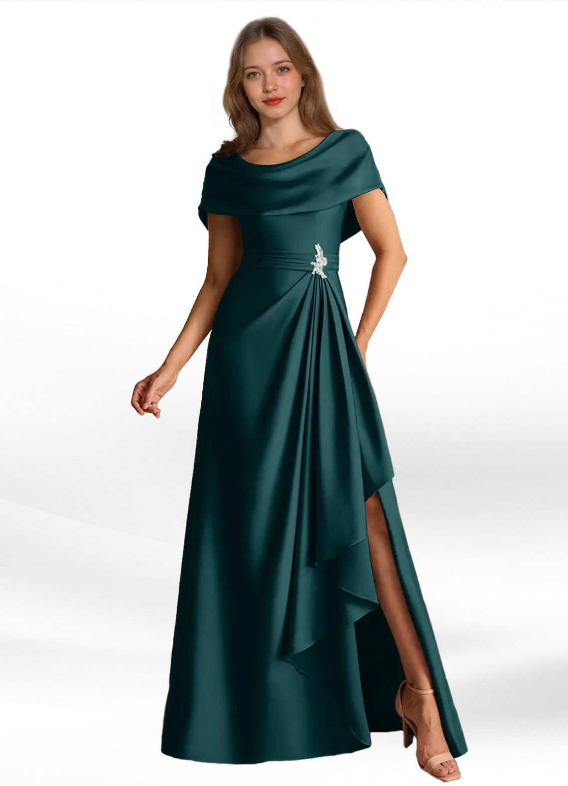 Augday Branford A-Line Pleated Stretch Satin Dress
