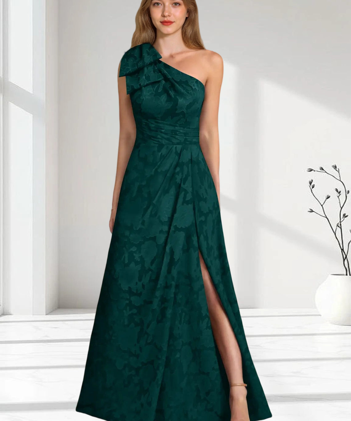 Augday Easton Ball-Gown One Shoulder Floral Burnout Dress