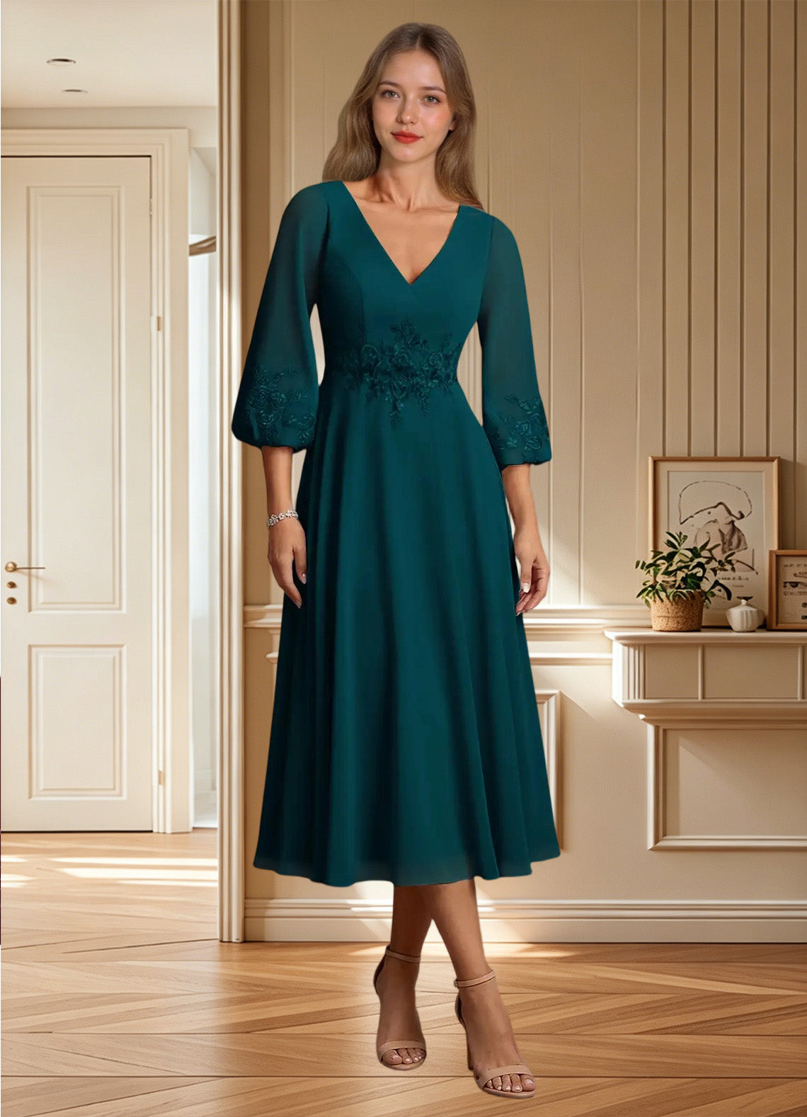 Augday Ana A-Line Lace Chiffon Dress