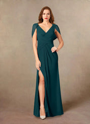 Augday Luisa Mermaid V-Neck Pleated Mesh Dress