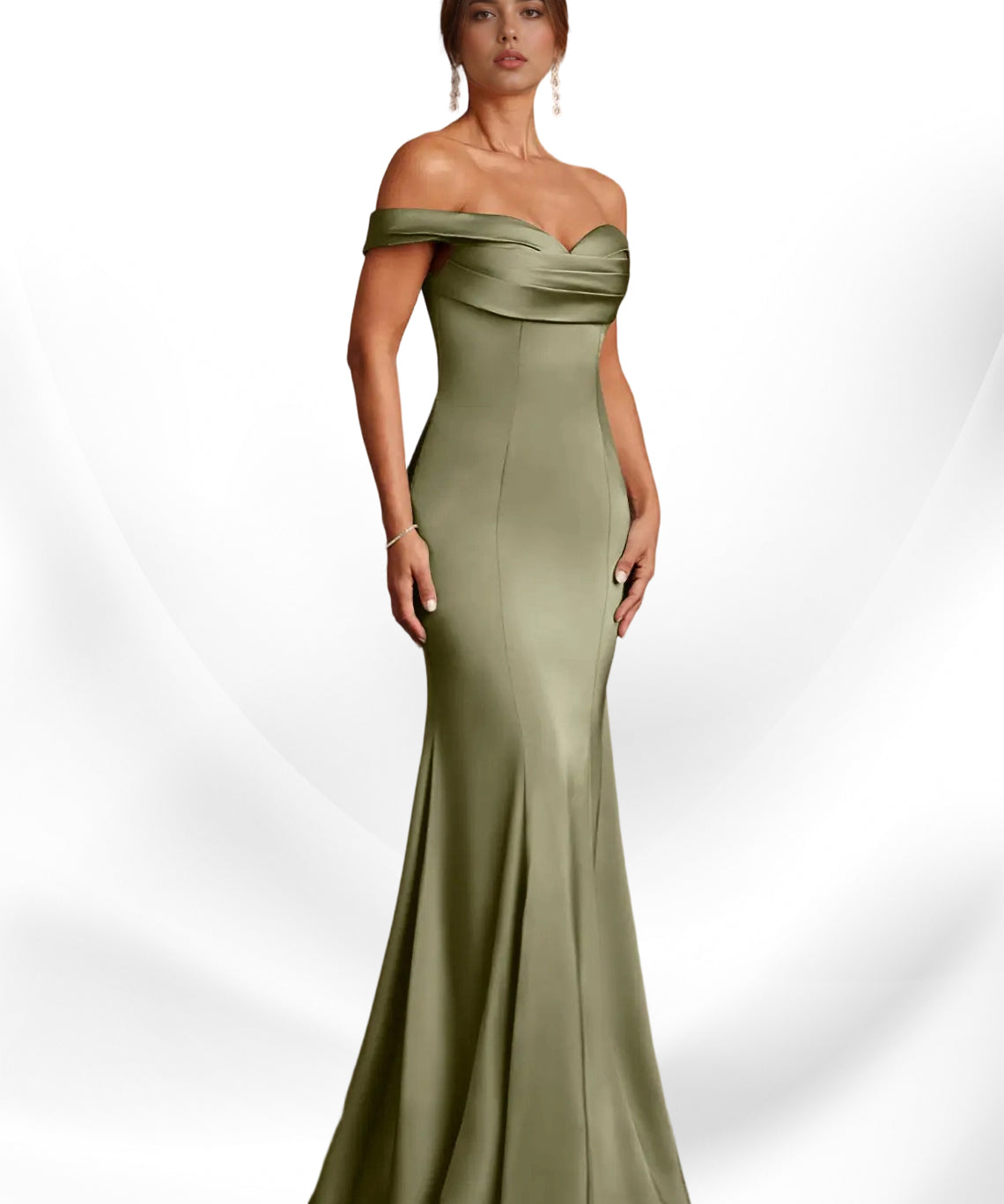 Augday  Mermaid Off the Shoulder Stretch Satin Dress