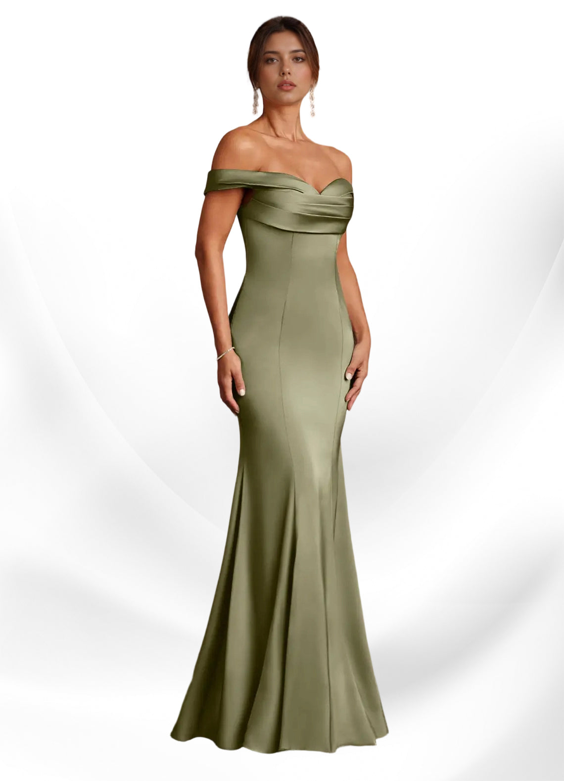 Augday  Mermaid Off the Shoulder Stretch Satin Dress