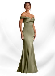 Augday  Mermaid Off the Shoulder Stretch Satin Dress