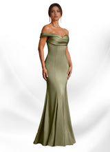 Augday Boone Mermaid Off the Shoulder Stretch Satin Dress