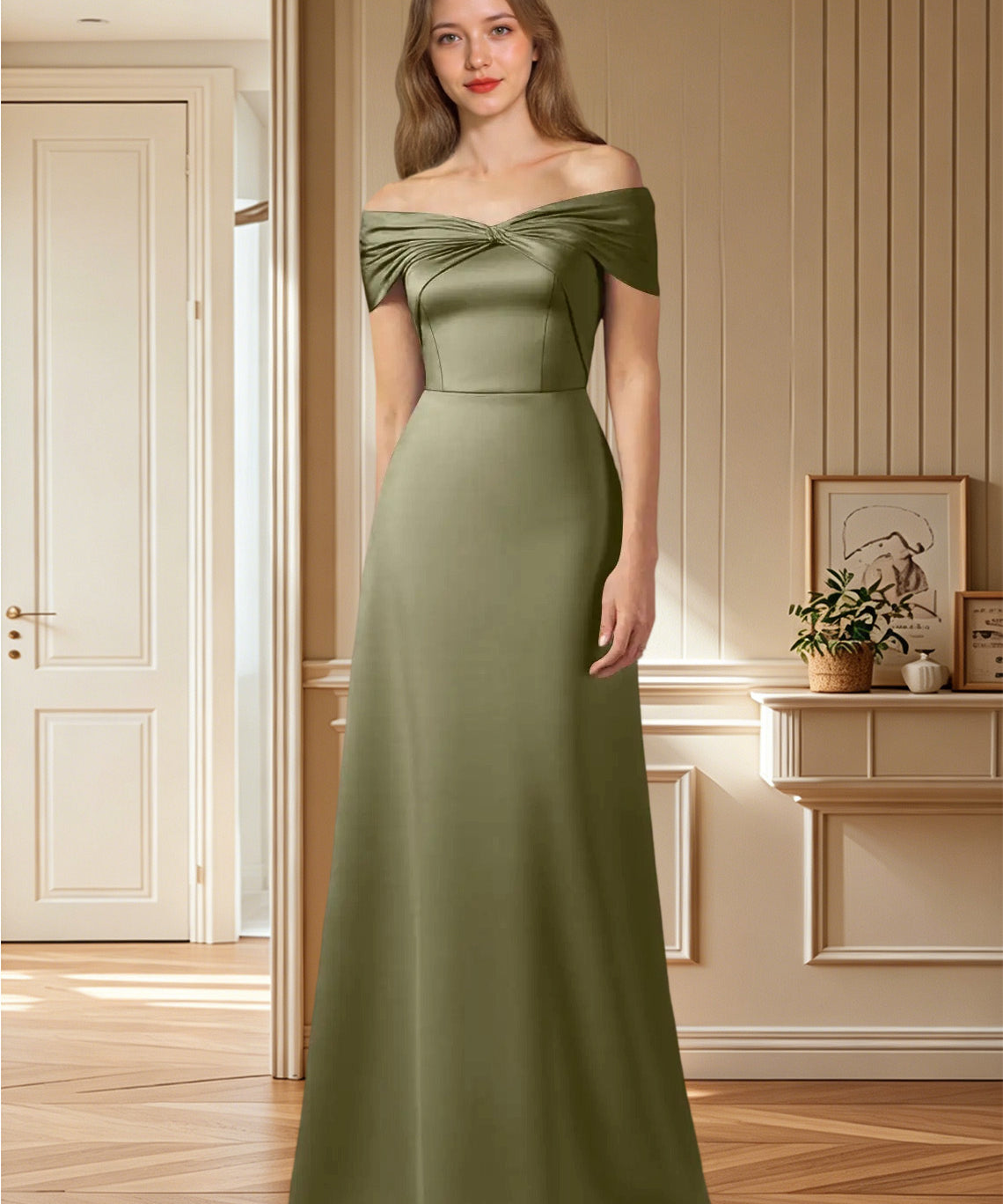 Augday Amelia A-Line Off the Shoulder Stretch Satin Dress