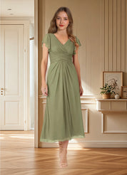Augday Vera A-Line V-Neck Pleated Mesh Dress