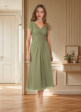 Augday Vera A-Line V-Neck Pleated Mesh Dress