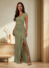 Augday Roya Mermaid V-Neck Pleated Mesh Dress