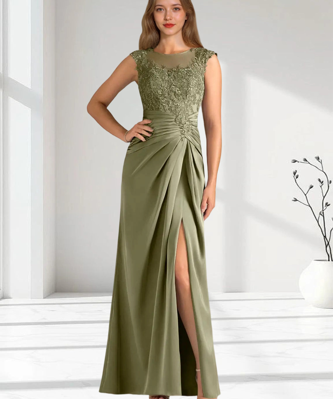 Augday Santa Barbara Sheath Pleated Stretch Satin Dress