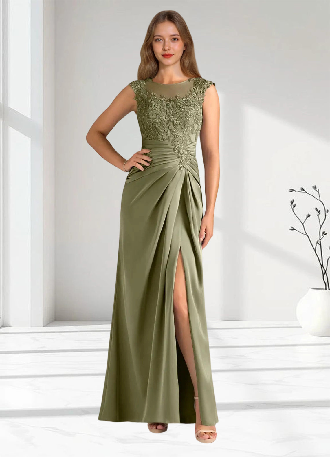 Augday Santa Barbara Sheath Pleated Stretch Satin Dress