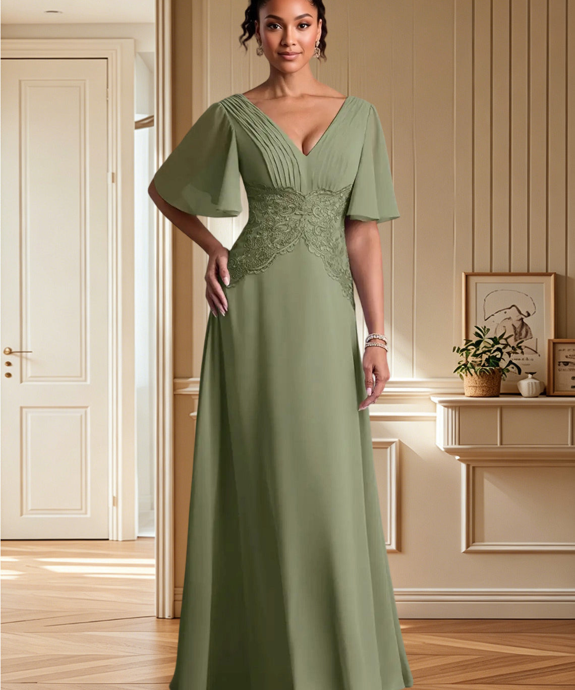 Augday Milliat A-Line Lace Chiffon Dress