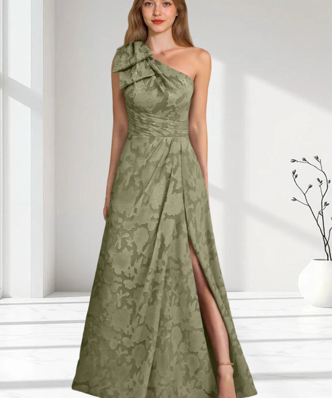 Augday Easton Ball-Gown One Shoulder Floral Burnout Dress