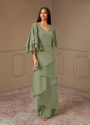 Augday OHara A-Line V-Neck Chiffon Dress
