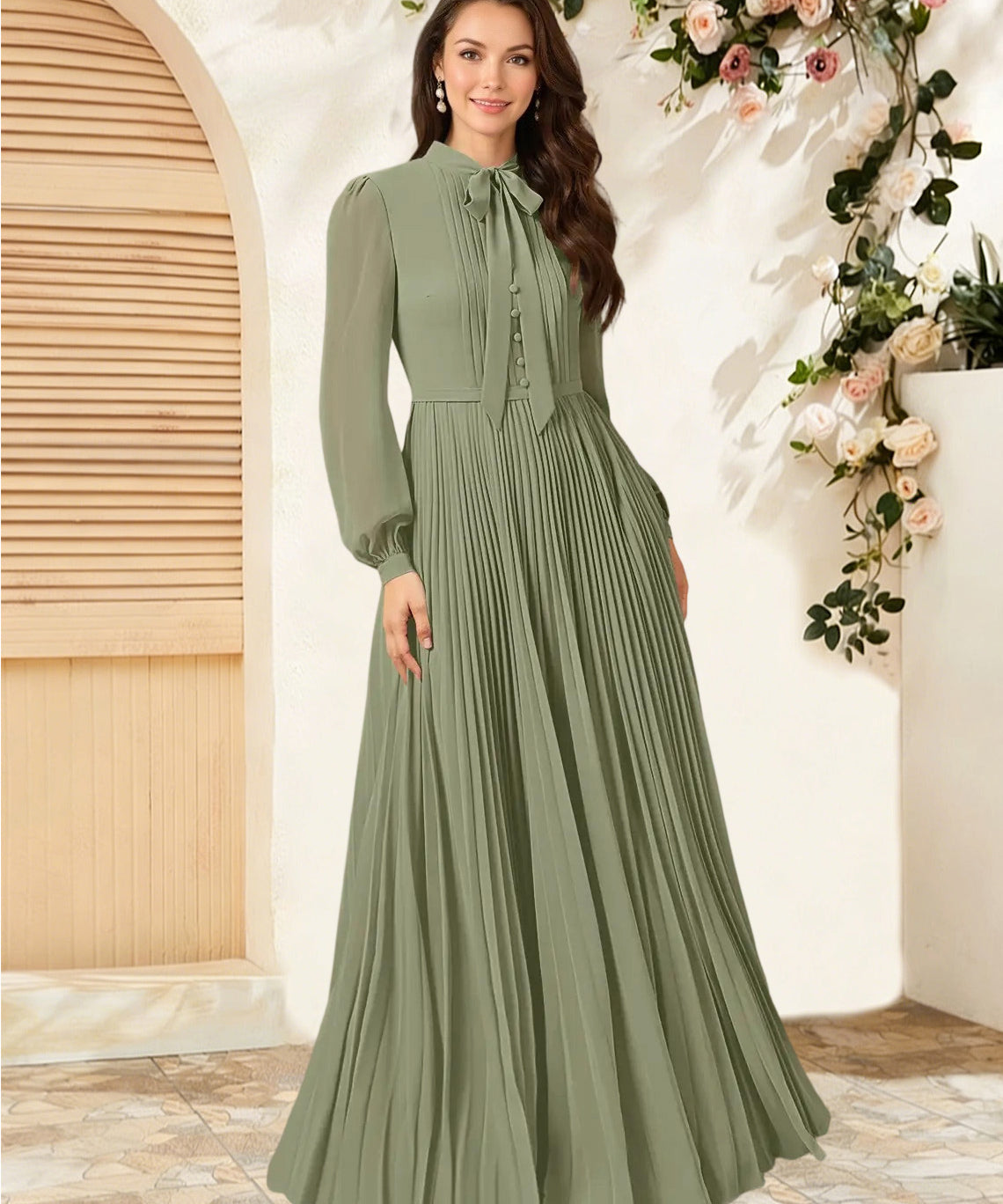 Augday Adellah A-Line Pleated Chiffon Dress