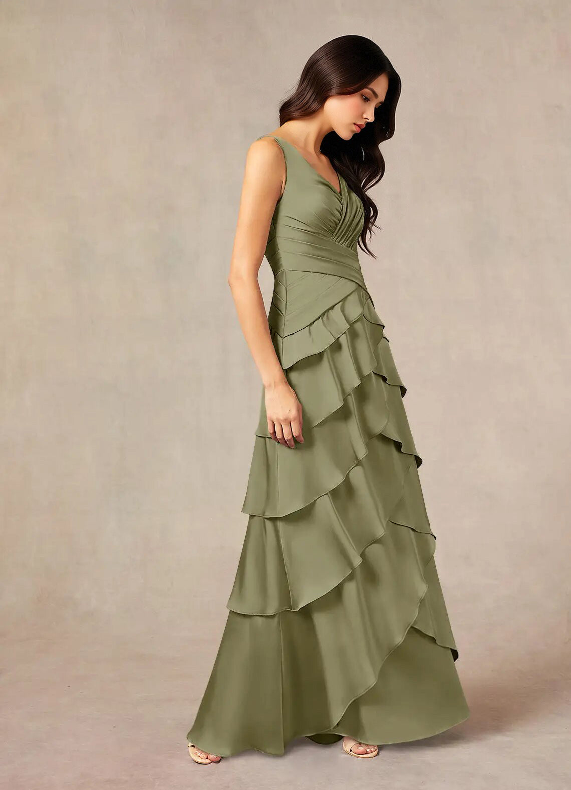 Augday Viola A-Line Pleated Stretch Satin Dress