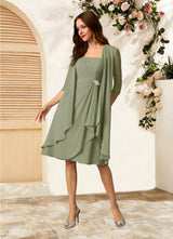 Augday Olivia A-Line Square Neckline Pleated Chiffon Dress