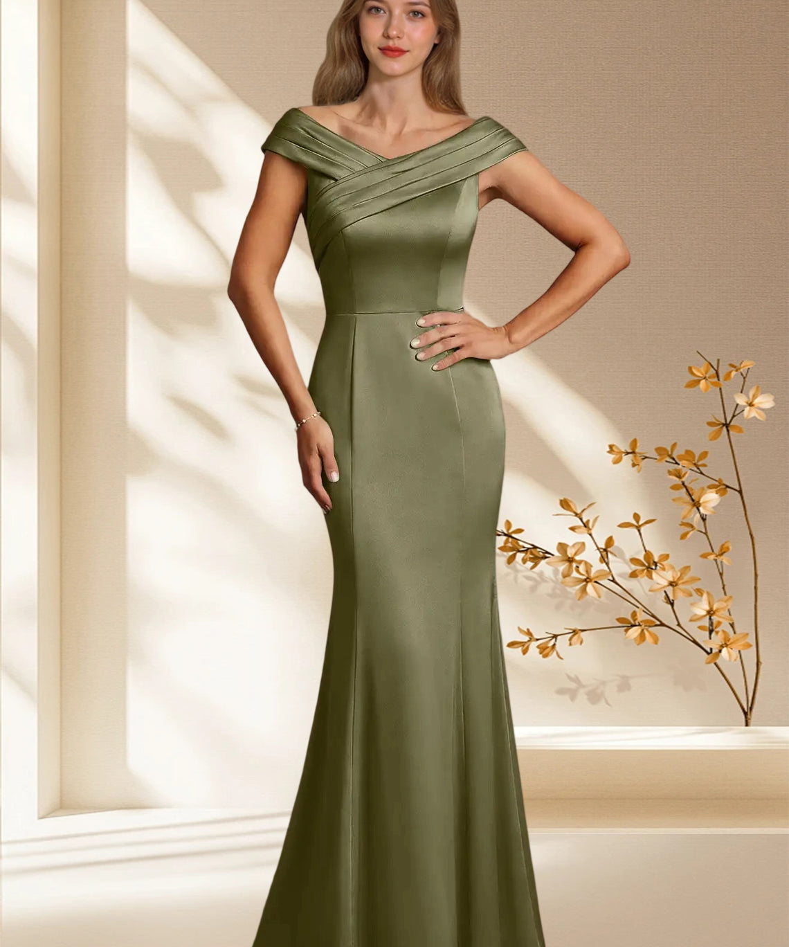 Augday Aberdeen Sheath Pleated Stretch Satin Dress