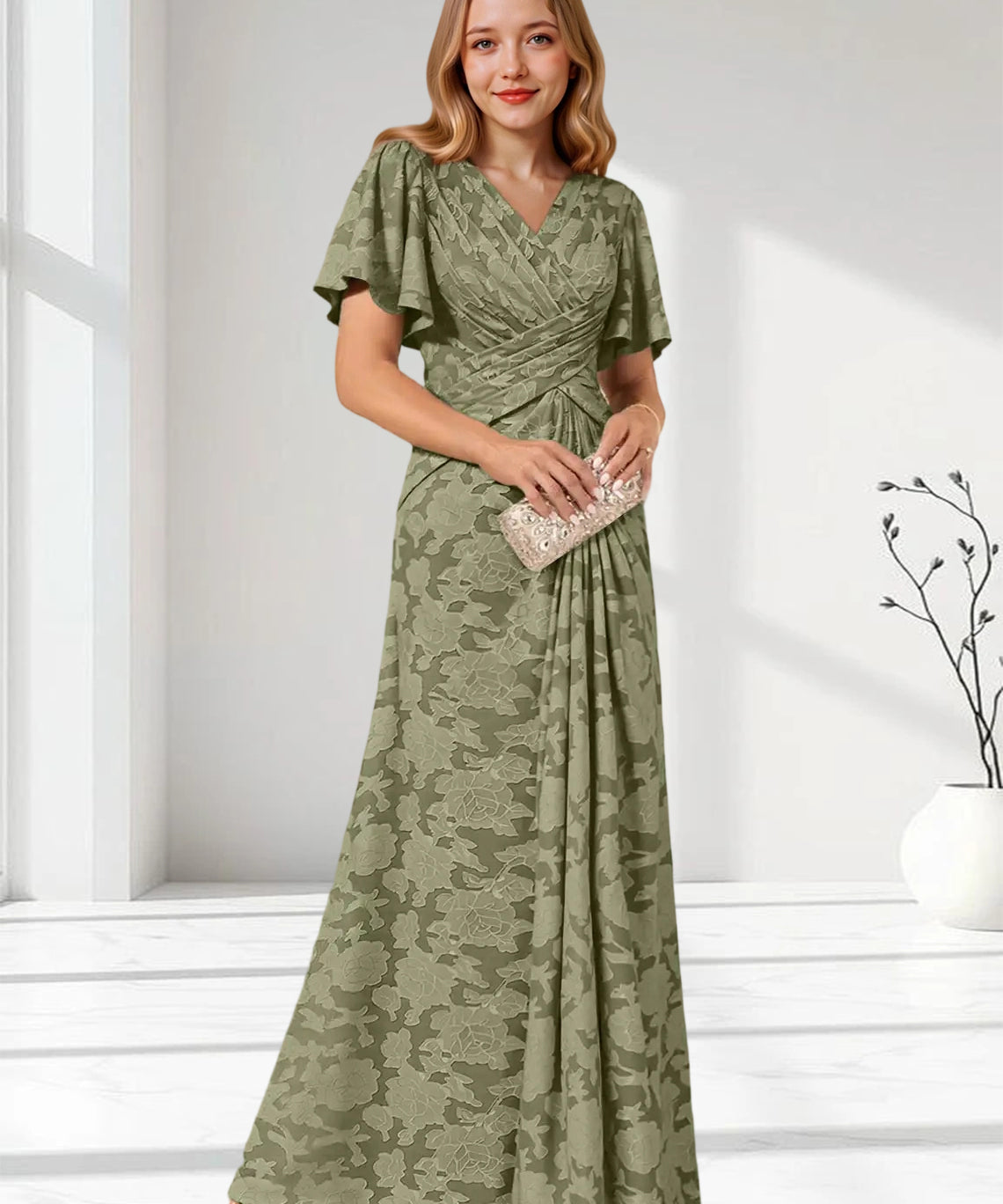 Augday Emmeline Pleated Floral Burnout Dress