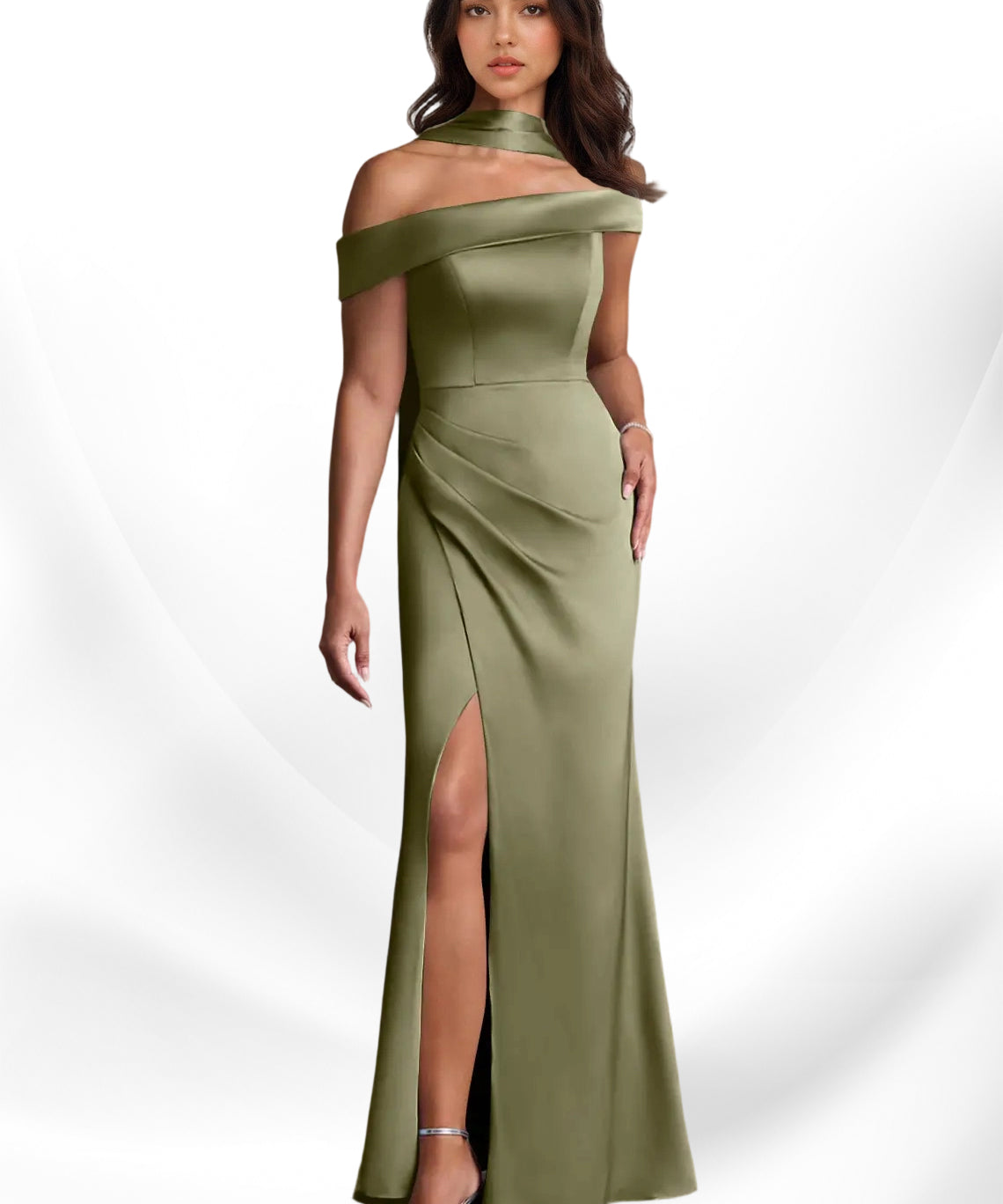 Augday Kamala Sheath One Shoulder Stretch Satin Dress