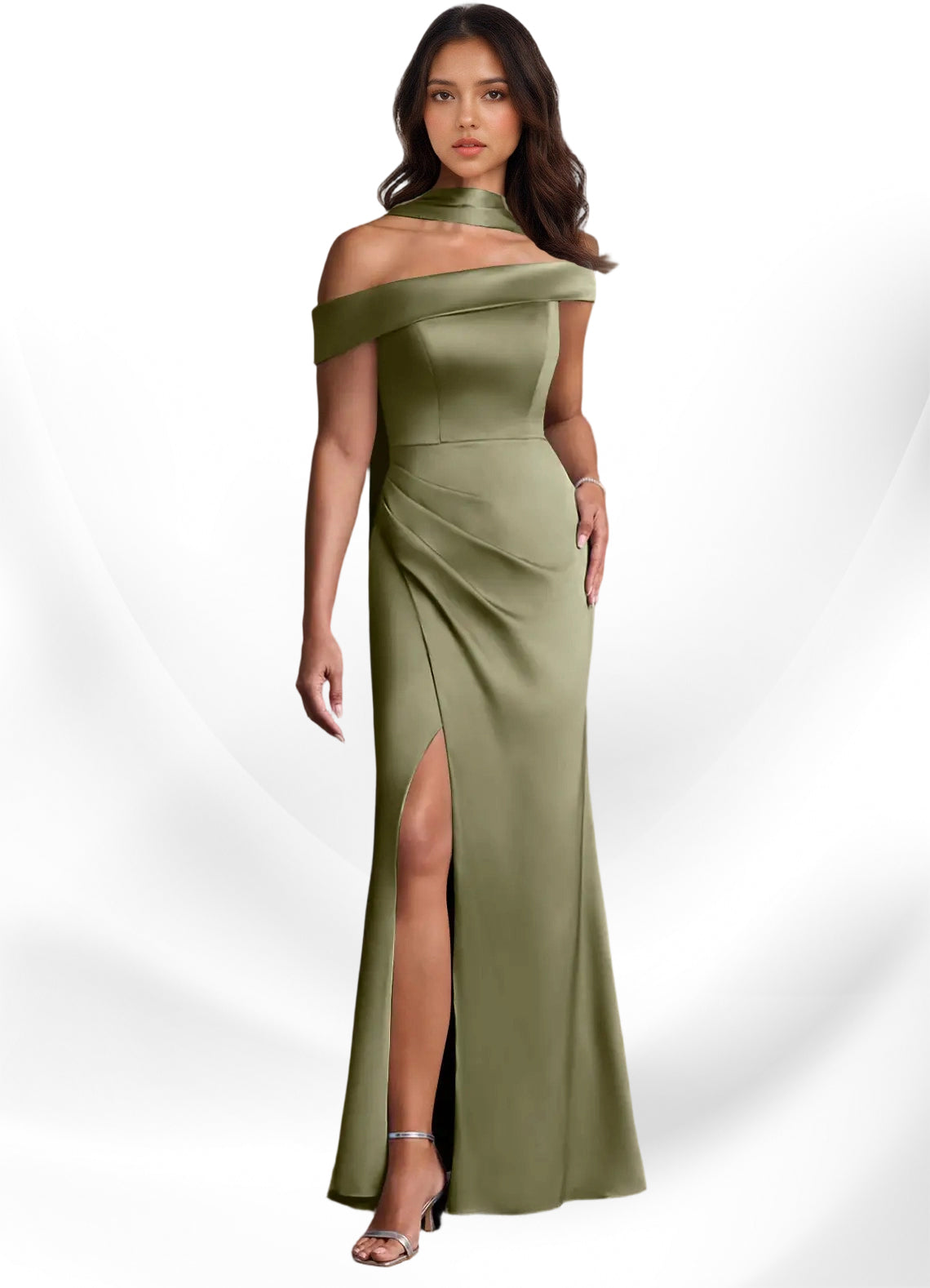 Augday Kamala Sheath One Shoulder Stretch Satin Dress