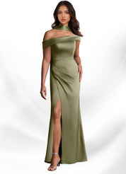 Augday Kamala Sheath One Shoulder Stretch Satin Dress