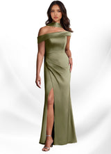 Augday Kamala Sheath One Shoulder Stretch Satin Dress