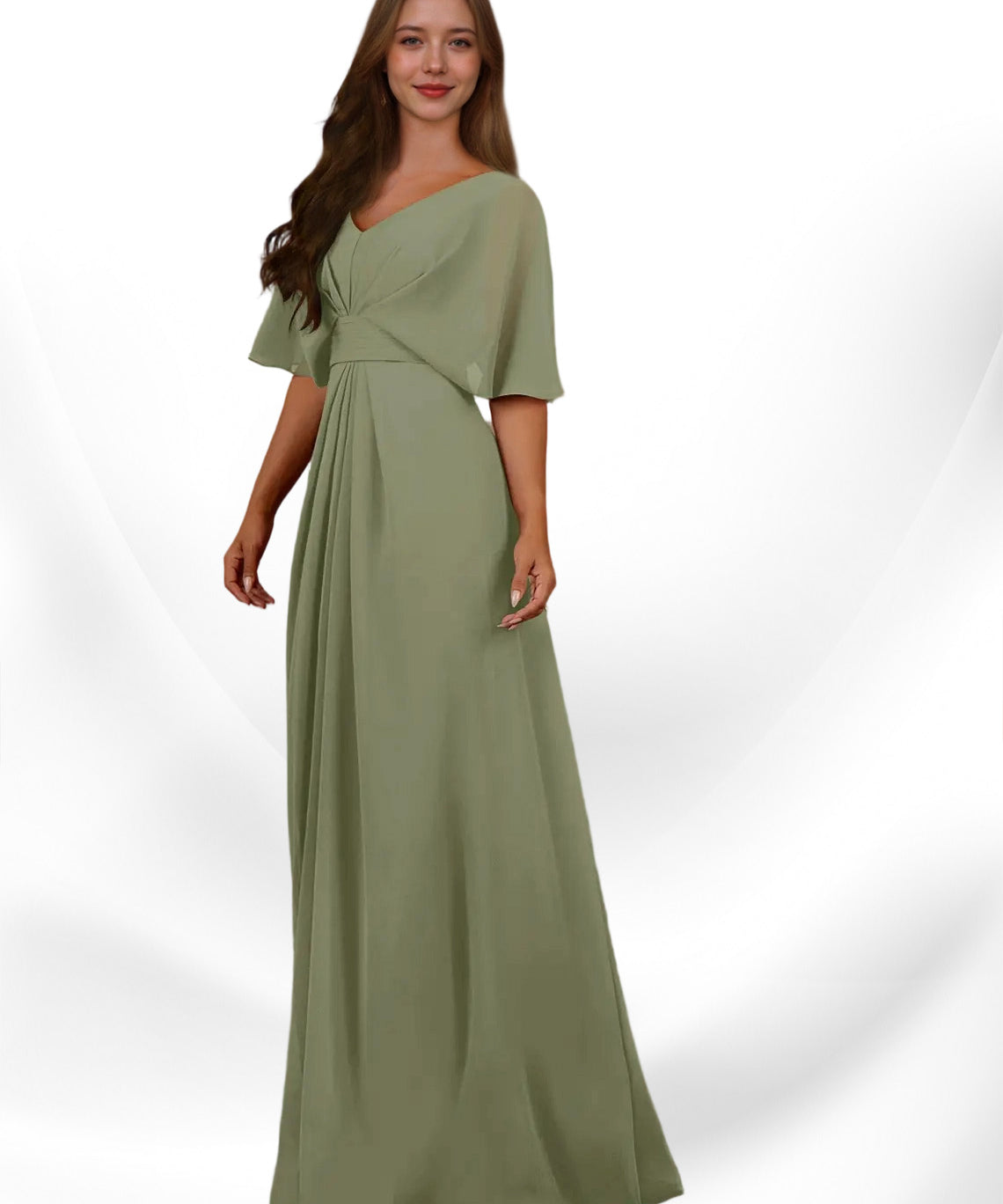 Augday Oksana A-Line V-Neck Pleated Chiffon Dress