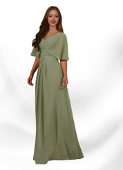 Augday Oksana A-Line V-Neck Pleated Chiffon Dress