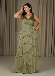 Augday Viola A-Line Pleated Stretch Satin Dress Plus Size