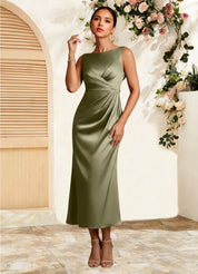 Augday Mazhe A-Line Pleated Stretch Satin Dress