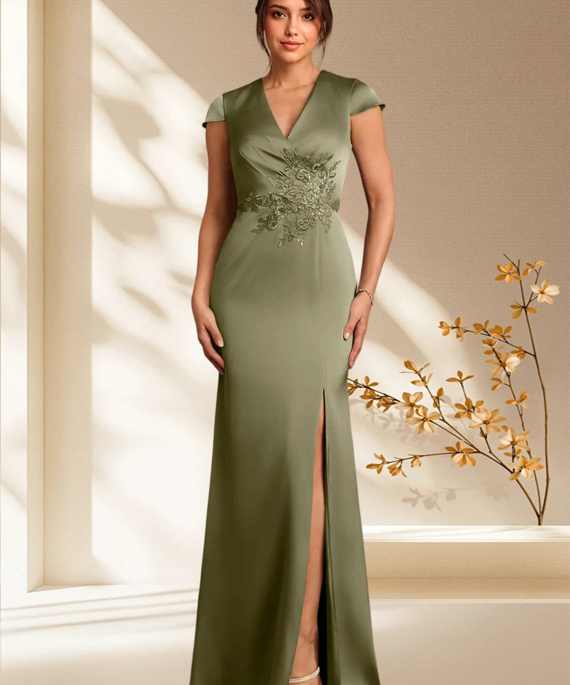 Augday Rilda Sheath Lace Stretch Satin Dress
