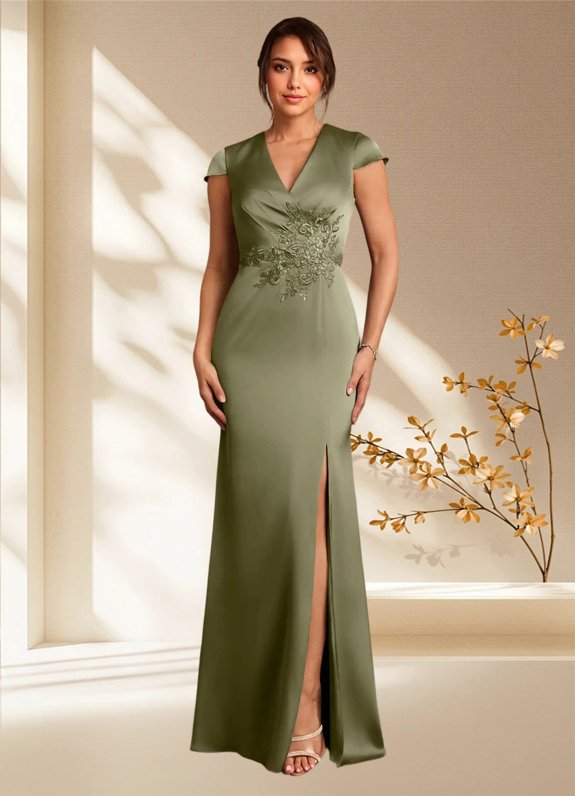 Augday Rilda Sheath Lace Stretch Satin Dress