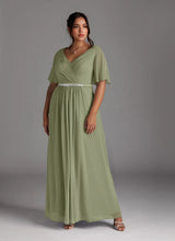 Augday A-Line V-Neck Pleated Chiffon Dress Plus Size