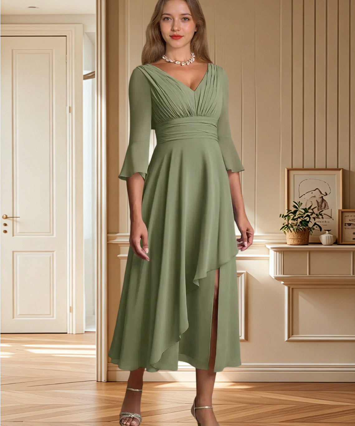 Augday Aerynne A-Line Pleated Chiffon Dress