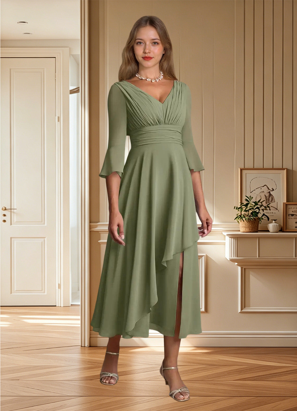 Augday Aerynne A-Line Pleated Chiffon Dress