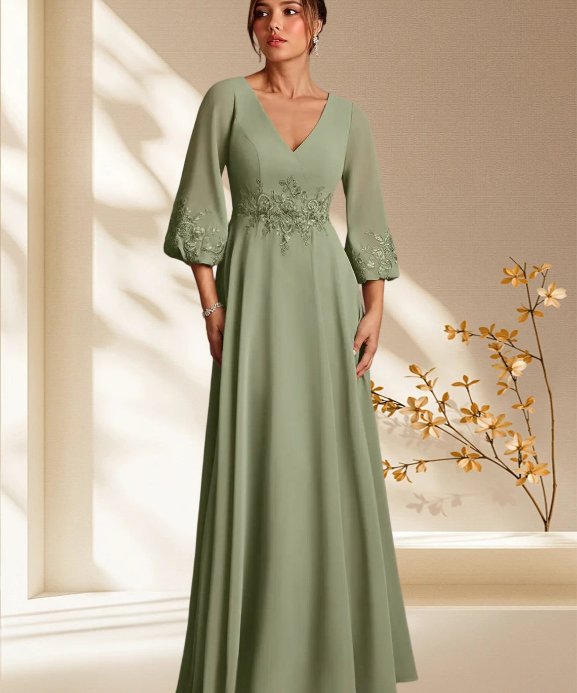 Augday Yorba A-Line Lace Chiffon Dress