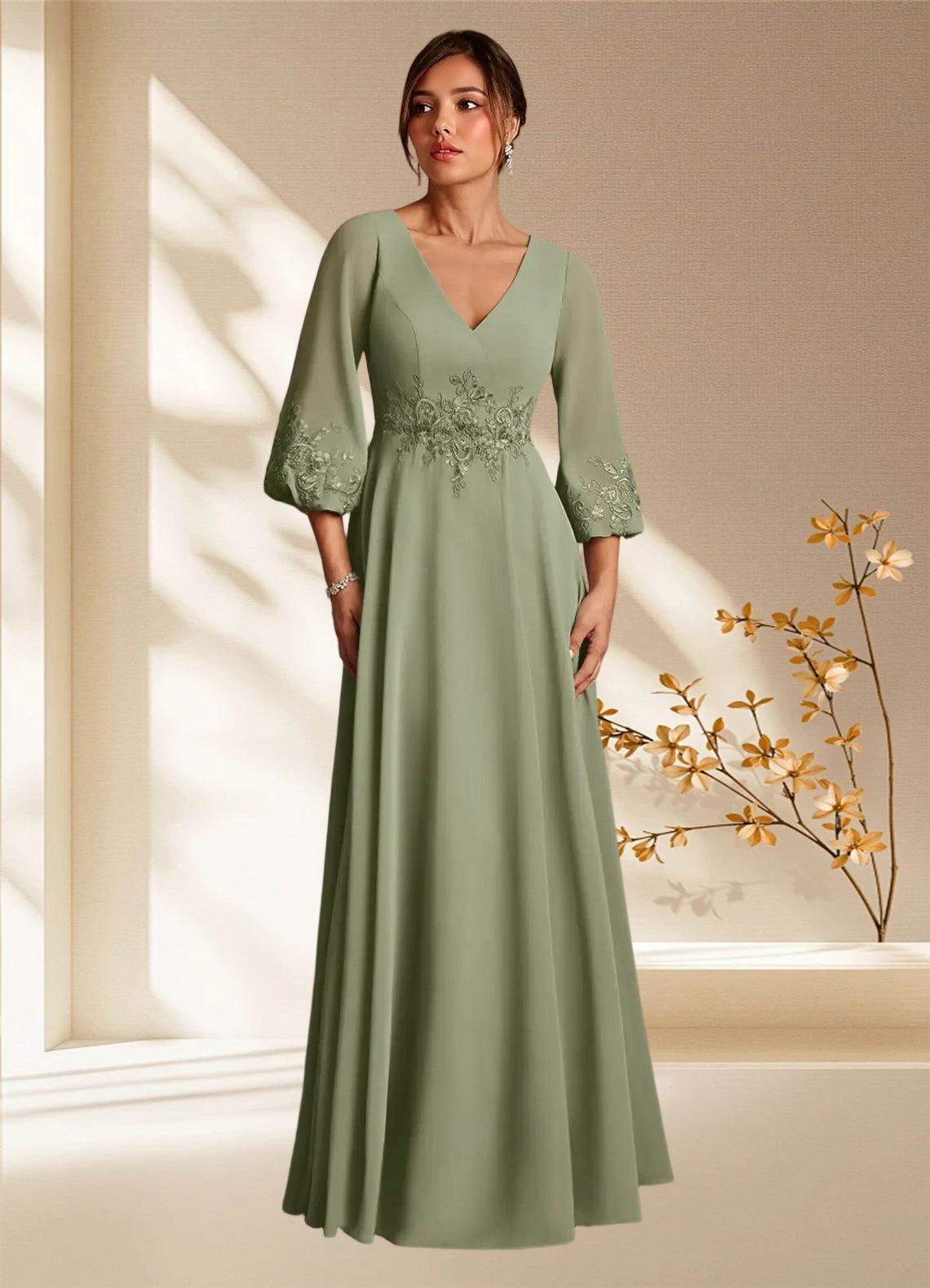 Augday Yorba A-Line Lace Chiffon Dress
