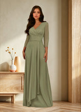 Augday Annetta A-Line V-Neck Pleated Mesh Dress