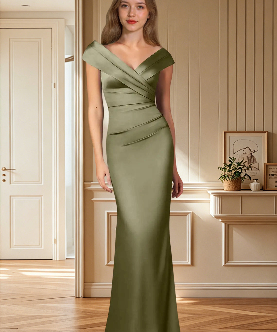 Augday Ludlow Mermaid Pleated Stretch Satin Dress