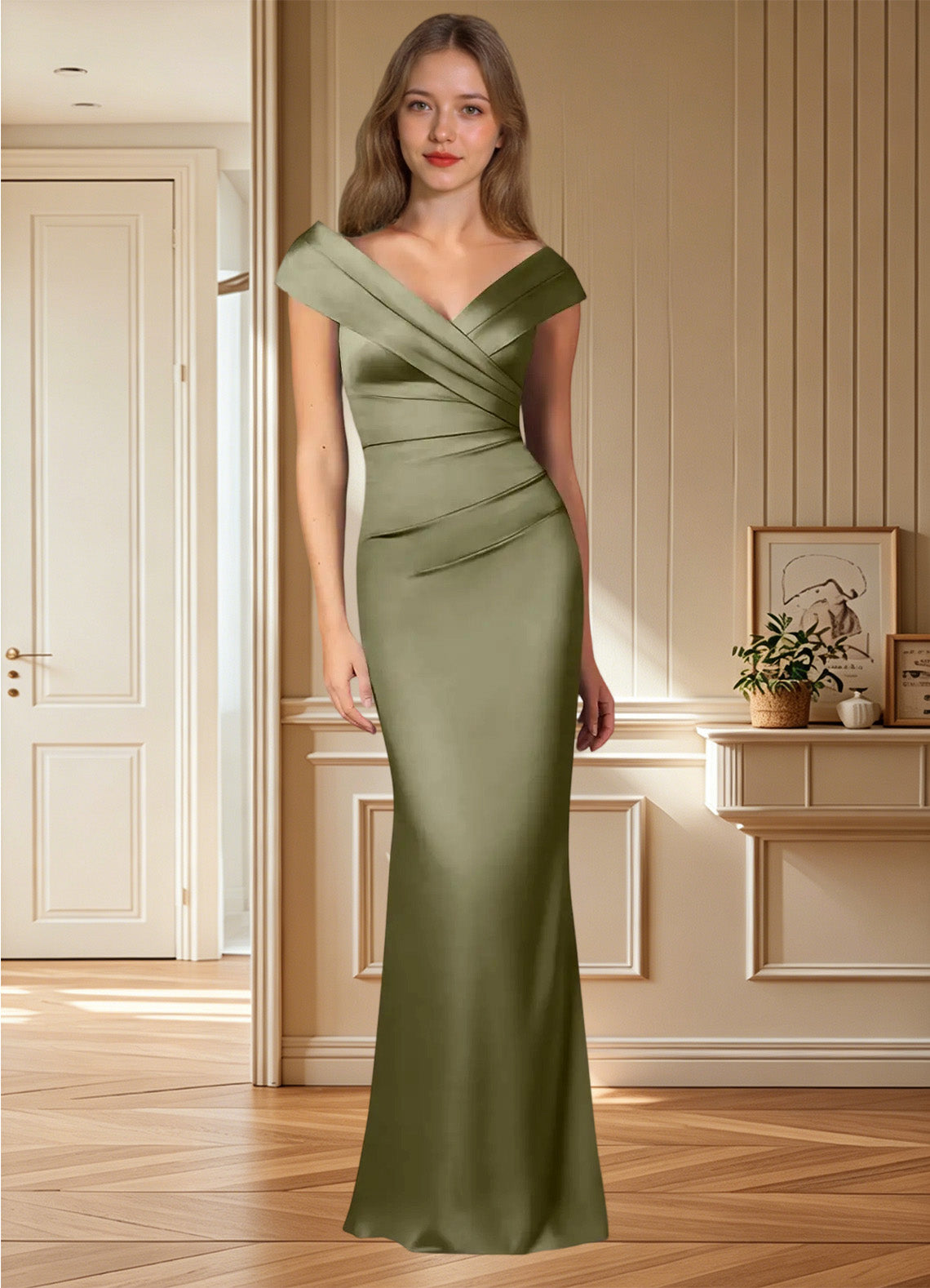 Augday Ludlow Mermaid Pleated Stretch Satin Dress