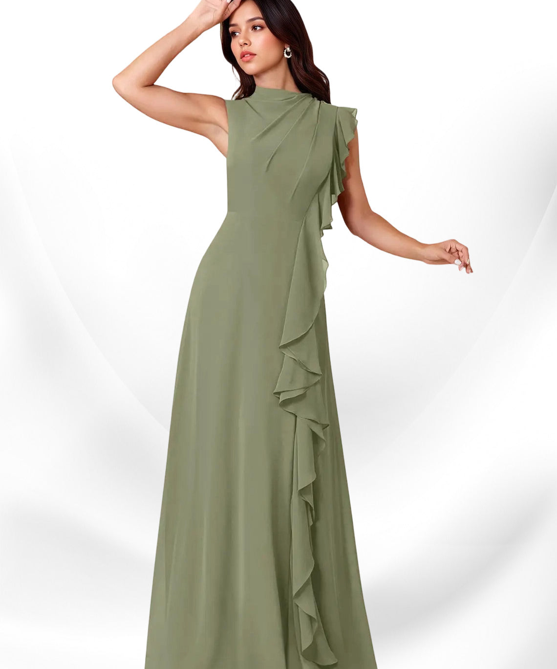 Augday Narine A-Line High Neckline Pleated Chiffon Dress