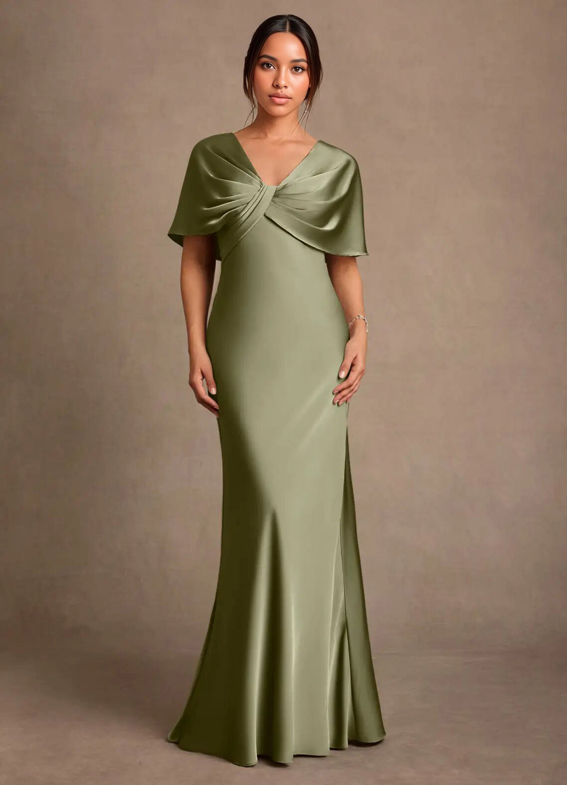Augday Dosia Sheath Pleated Stretch Satin Dress