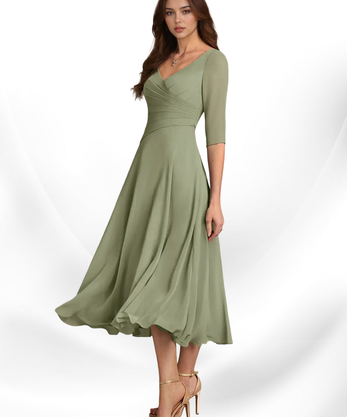 Augay Durant A-Line Pleated Chiffon Dress
