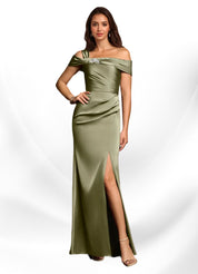 Augday Mermaid Off the Shoulder Stretch Satin Dress