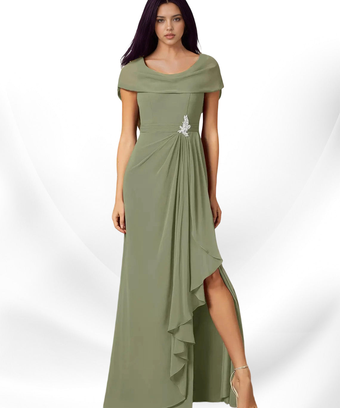 Augday Mary A-Line Side Slit Chiffon Dress