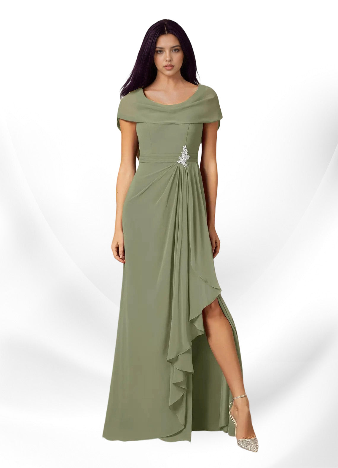 Augday Mary A-Line Side Slit Chiffon Dress