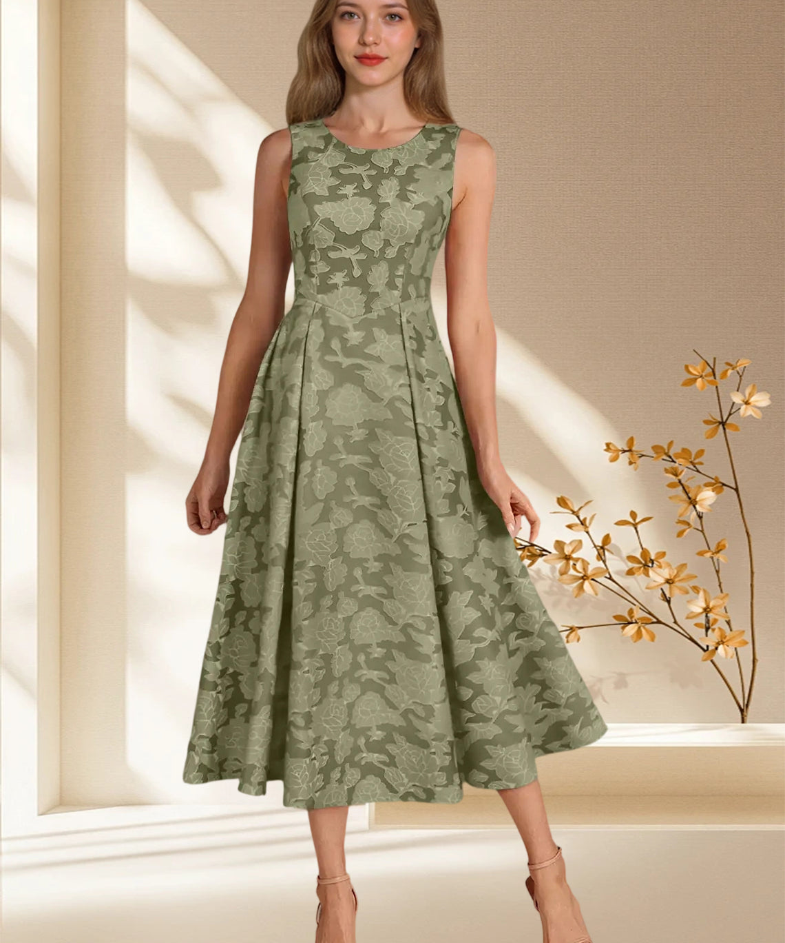 Augday Fulton A-Line Pleated Floral Burnout Dress