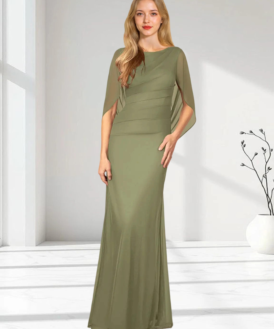 Augday Belladonna Mermaid Scoop Pleated Mesh Dress